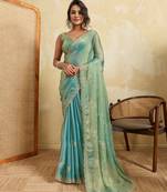 Charming firozi frendy chiffon multi sequins embroidered indian party wear saree