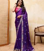 Colorful blue frendy satin multi sequins embroidered indian designer wedding saree
