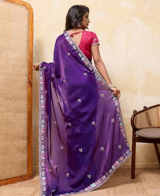 Colorful blue frendy satin multi sequins embroidered indian designer wedding saree 4