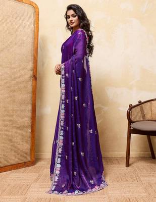Colorful blue frendy satin multi sequins embroidered indian designer wedding saree 5