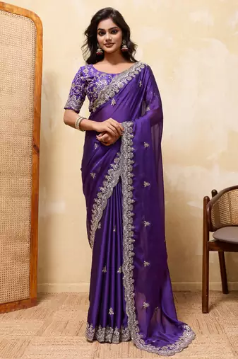 Captivating red rangoli silk sequins embroidered indain festival saree