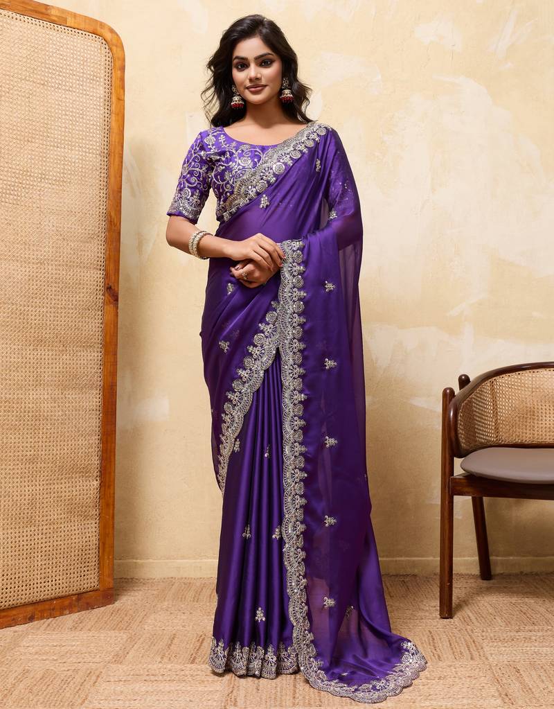 Captivating red rangoli silk sequins embroidered indain festival saree