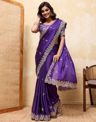 Captivating red rangoli silk sequins embroidered indain festival saree 3