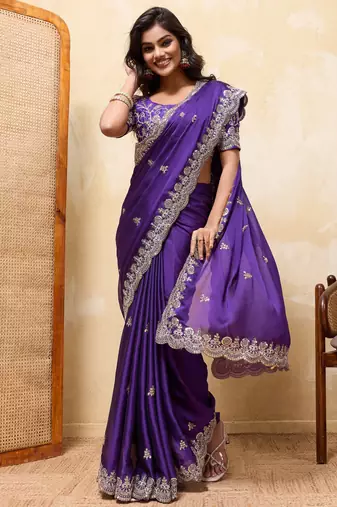 Captivating red rangoli silk sequins embroidered indain festival saree