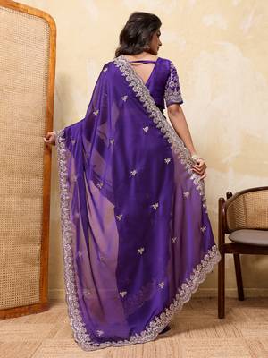 Captivating red rangoli silk sequins embroidered indain festival saree 4