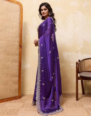 Captivating red rangoli silk sequins embroidered indain festival saree 5