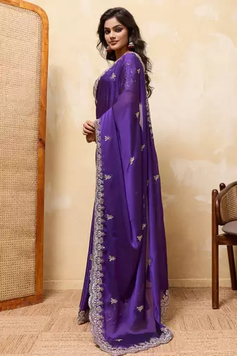 Captivating red rangoli silk sequins embroidered indain festival saree