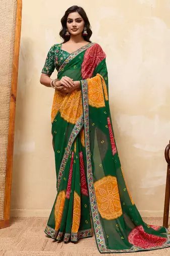 Appealing green georgette sequins embroidered indaindesigner bollywood saree