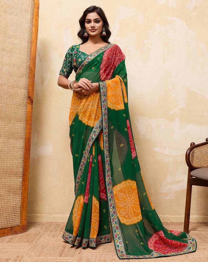 Appealing green georgette sequins embroidered indaindesigner bollywood saree