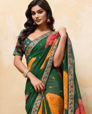 Appealing green georgette sequins embroidered indaindesigner bollywood saree 2