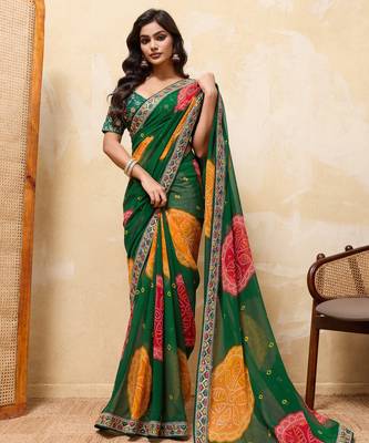 Appealing green georgette sequins embroidered indaindesigner bollywood saree 3