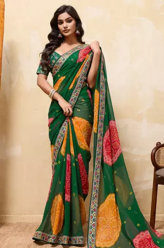 Appealing green georgette sequins embroidered indaindesigner bollywood saree