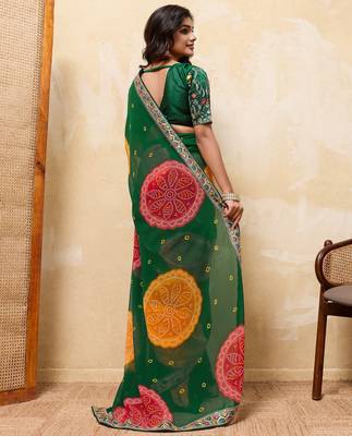 Appealing green georgette sequins embroidered indaindesigner bollywood saree 4