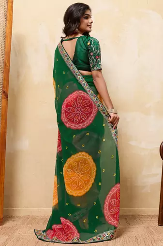 Appealing green georgette sequins embroidered indaindesigner bollywood saree