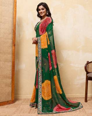 Appealing green georgette sequins embroidered indaindesigner bollywood saree 5