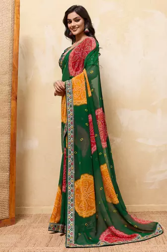 Appealing green georgette sequins embroidered indaindesigner bollywood saree
