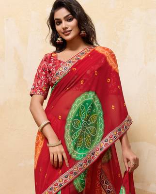 Engaging red georgette sequins embroidered indina wedding saree 2