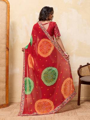 Engaging red georgette sequins embroidered indina wedding saree 4