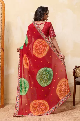 Engaging red georgette sequins embroidered indina wedding saree