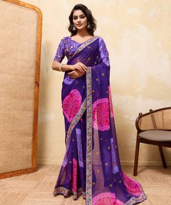 Alluring blue georgette sequins embroidered indian designer wedding saree 1