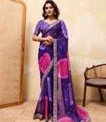 Alluring blue georgette sequins embroidered indian designer wedding saree
