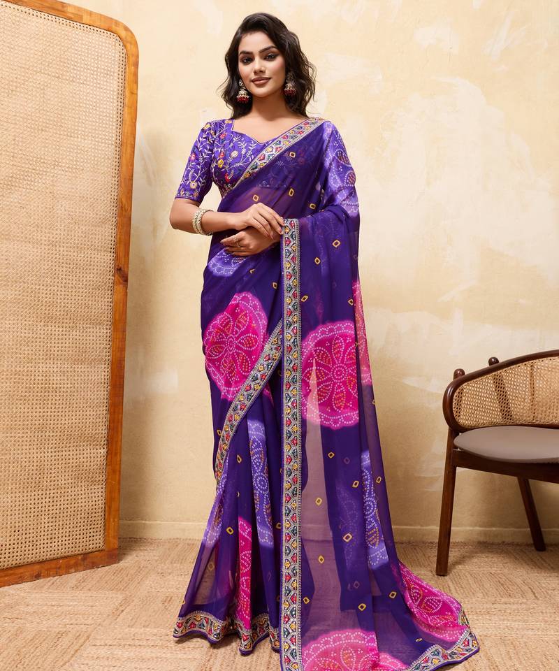 Alluring blue georgette sequins embroidered indian designer wedding saree