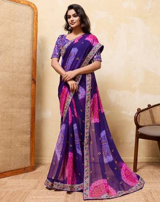 Alluring blue georgette sequins embroidered indian designer wedding saree 3