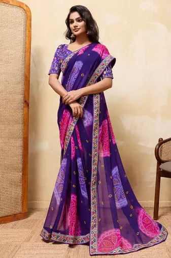 Alluring blue georgette sequins embroidered indian designer wedding saree