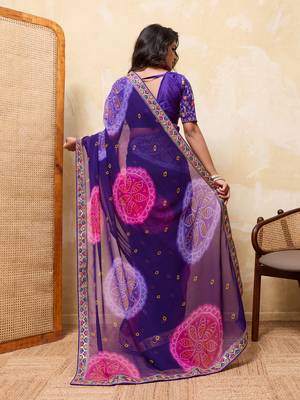 Alluring blue georgette sequins embroidered indian designer wedding saree 4
