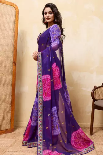 Alluring blue georgette sequins embroidered indian designer wedding saree