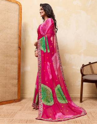 Seductive pink georgette sequins embroidered indian designer party wear saree 3