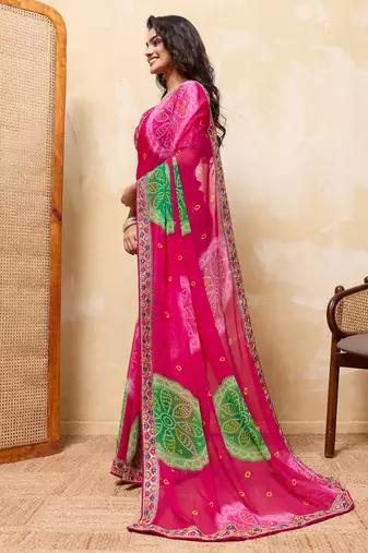 Seductive pink georgette sequins embroidered indian designer party wear saree