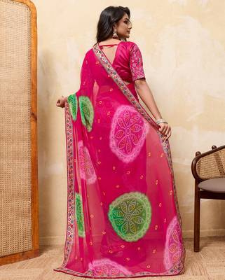 Seductive pink georgette sequins embroidered indian designer party wear saree 4