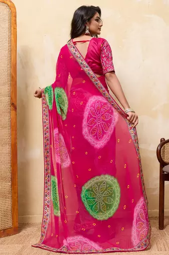 Seductive pink georgette sequins embroidered indian designer party wear saree