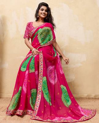 Seductive pink georgette sequins embroidered indian designer party wear saree 5