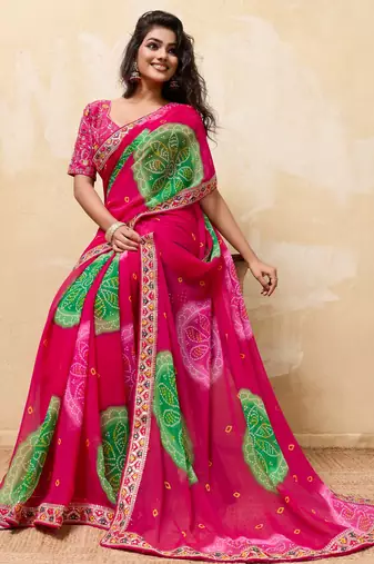 Seductive pink georgette sequins embroidered indian designer party wear saree