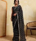 Ravishing black georgette sequins embroidered indian designer traditional sare