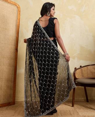 Ravishing black georgette sequins embroidered designer traditional sare 4