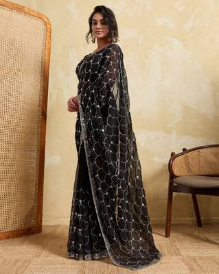 Ravishing black georgette sequins embroidered designer traditional sare 5