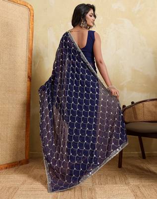 Irresistible blue georgette sequins embroidered ceremonial saree 4