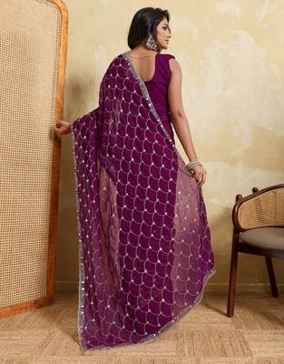 Spellbinding wine georgette sequins embroidered indain festival saree 4