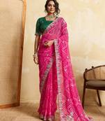 Entrancing pink georgette sequins embroidered indaindesigner bollywood saree