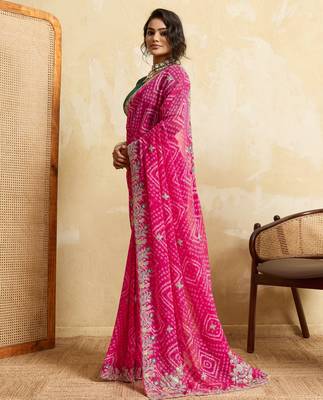 Entrancing pink georgette sequins embroidered indaindesigner bollywood saree 3