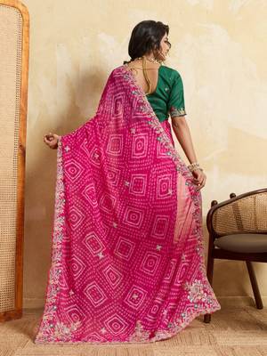Entrancing pink georgette sequins embroidered indaindesigner bollywood saree 4