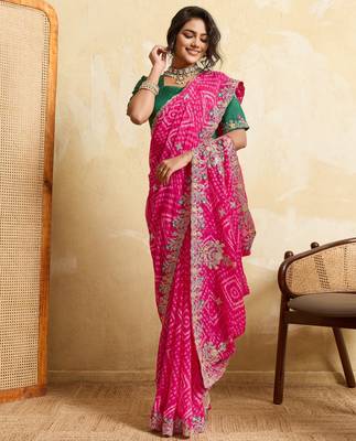 Entrancing pink georgette sequins embroidered indaindesigner bollywood saree 5