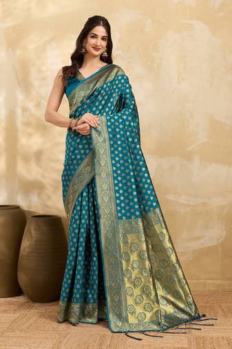 Morpeach Jacquard Silk Woven Rich Pallu Saree With Unstitch Blouse Piece