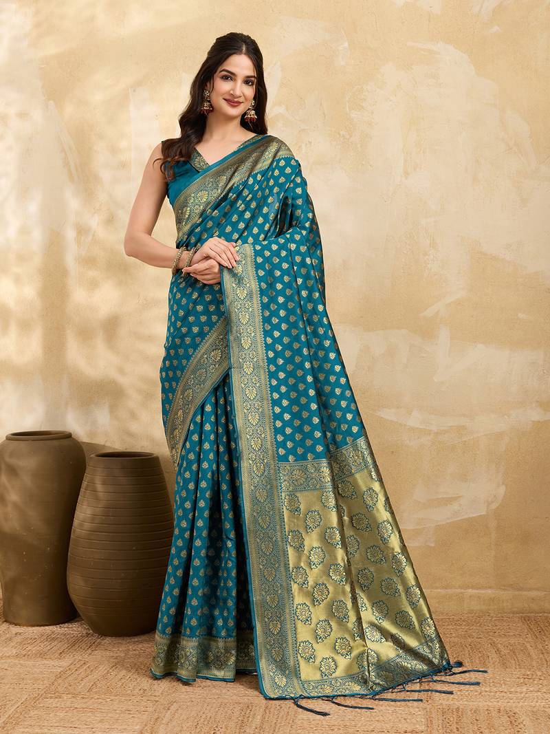 Morpeach Jacquard Silk Woven Rich Pallu Saree With Unstitch Blouse Piece