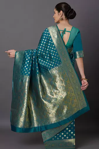 Morpeach Jacquard Silk Woven Rich Pallu Saree With Unstitch Blouse Piece
