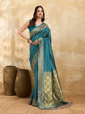 Morpeach Jacquard Silk Woven Rich Pallu Saree With Unstitch Blouse Piece 3