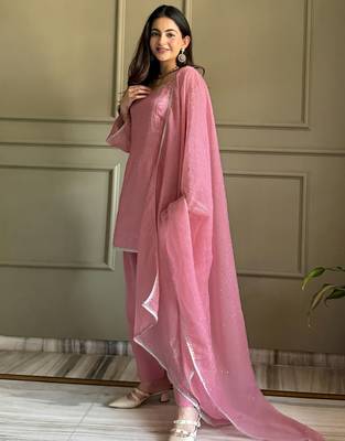 Delightful Pink Lace Border Silk Designer Salwar Suit 3